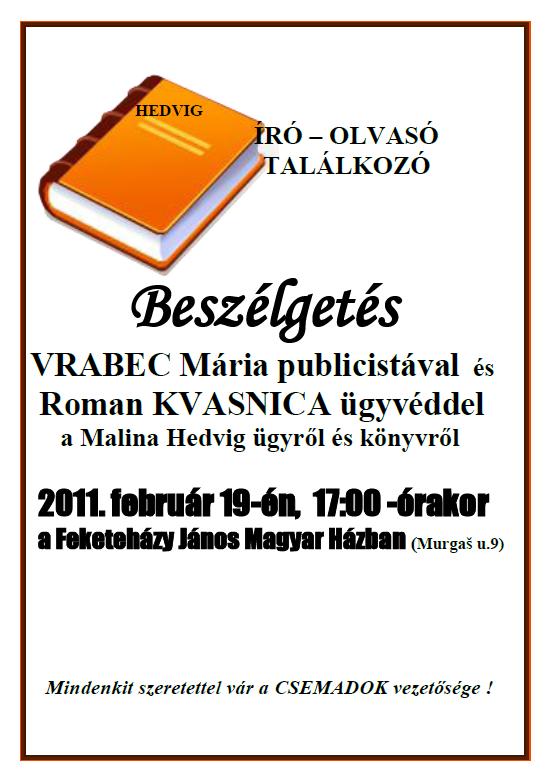 HEDVIG: ÍRÓ – OLVASÓ TALÁLKOZÓ
