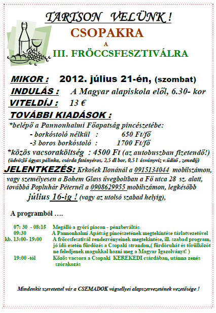 TARTSON VELÜNK CSOPAKRA  A  III. FRÖCCSFESZTIVÁLRA !