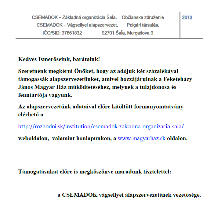 Támogasson minket adója 2 % - val !!!