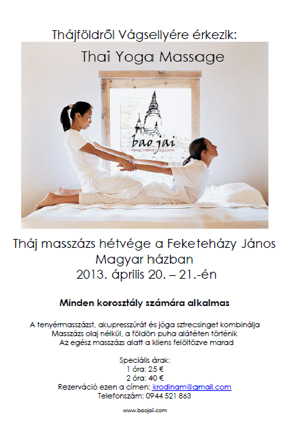 Tháj masszázs hétvége