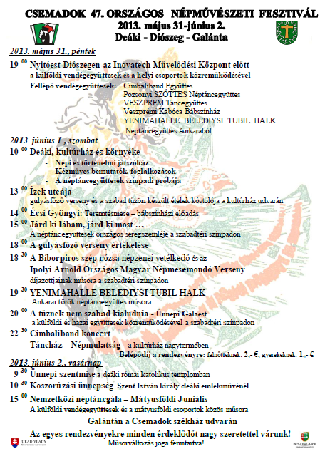 47. Országos Népművészeti Fesztivál  máj. 31. - jún. 2.
