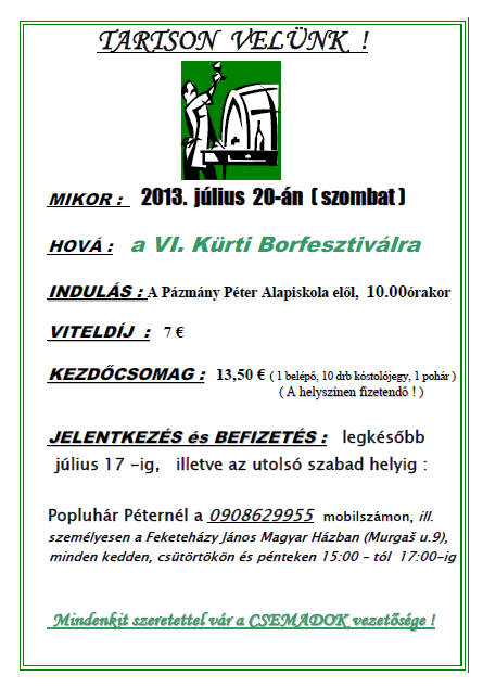 TARTSON VELÜNK a VI. Kürti Borfesztiválra