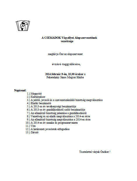 CSEMADOK évzáró 2014