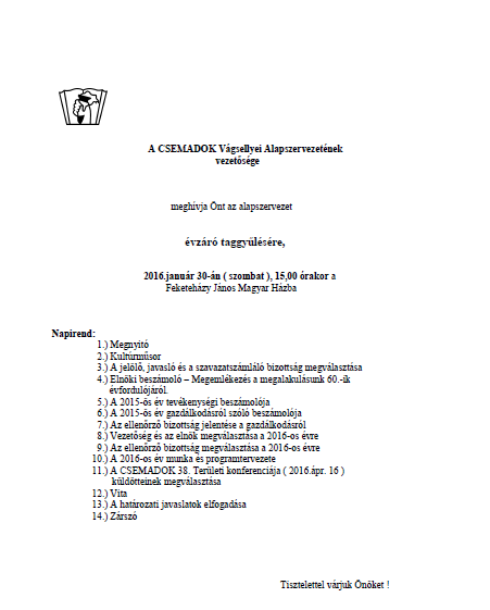 CSEMADOK ÉVZÁRÓ 2015