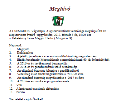 CSEMADOK évzáró