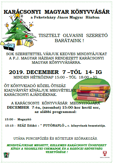 KARÁCSONYI  KÖNYVVÁSÁR a Feketeházy János Magyar Házban