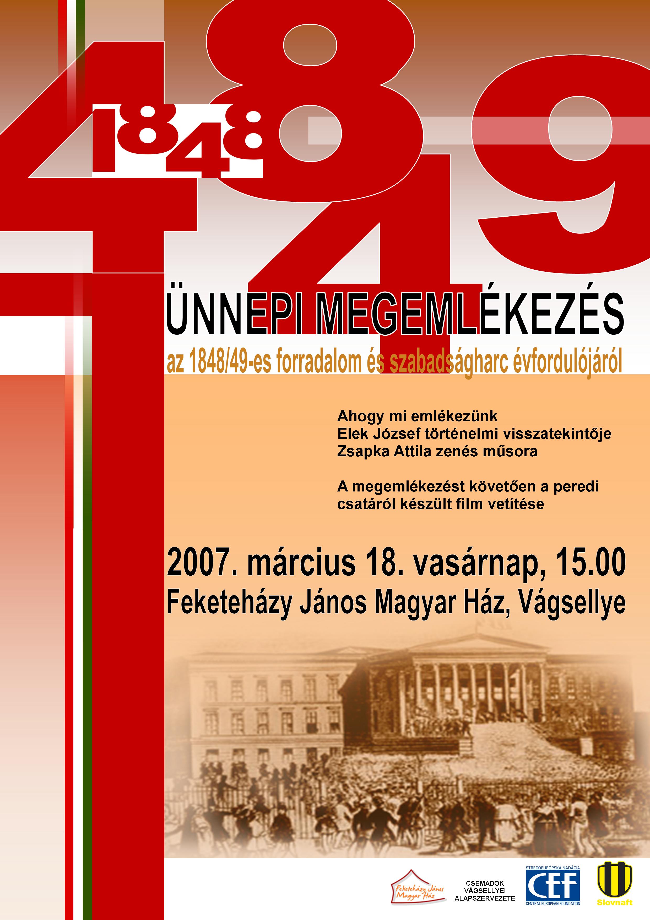 Ünnepi megemlékezés az 1848. március 15-i forradalomról