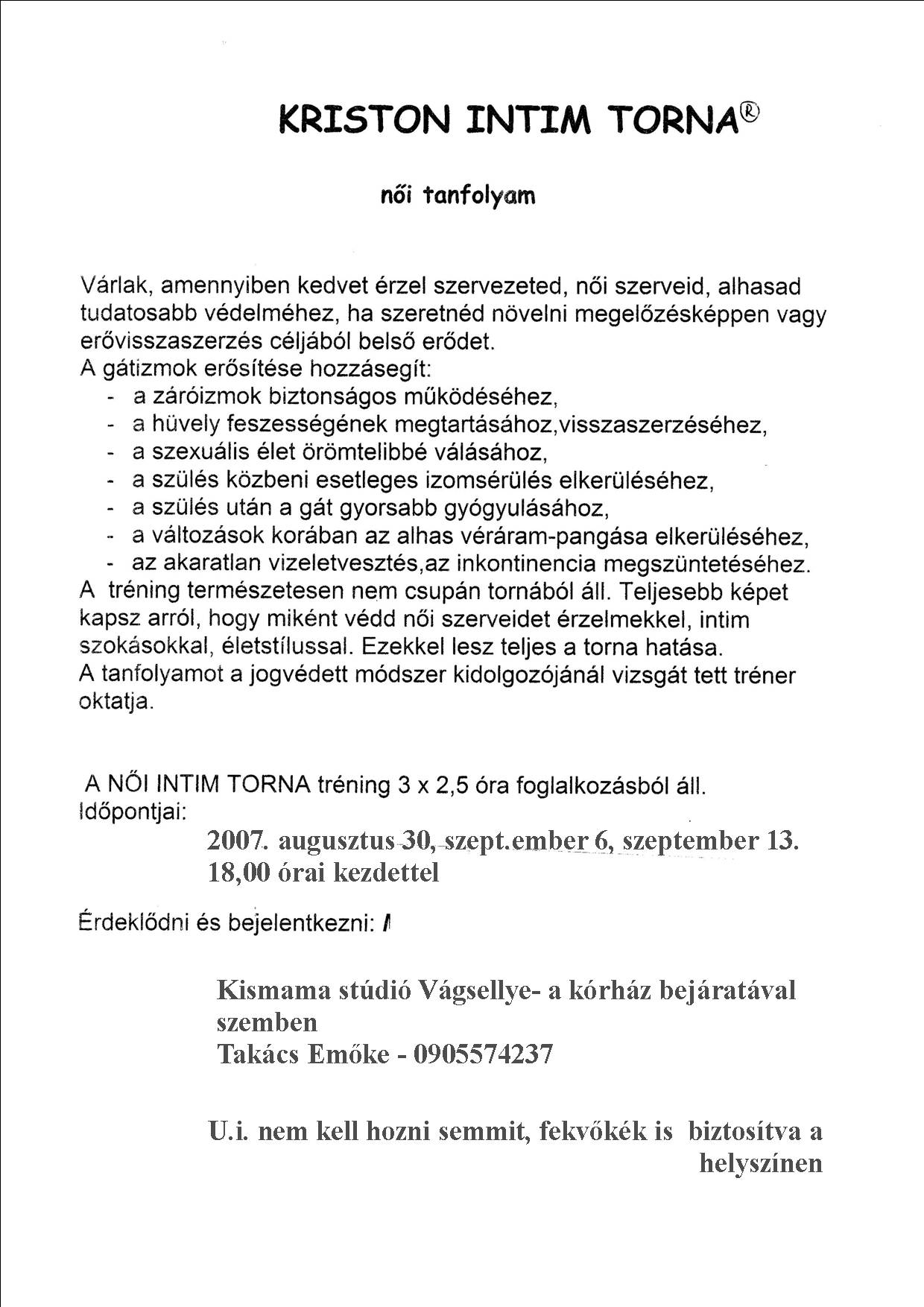 Kriston Andrea féle női intim torna tanfolyam
